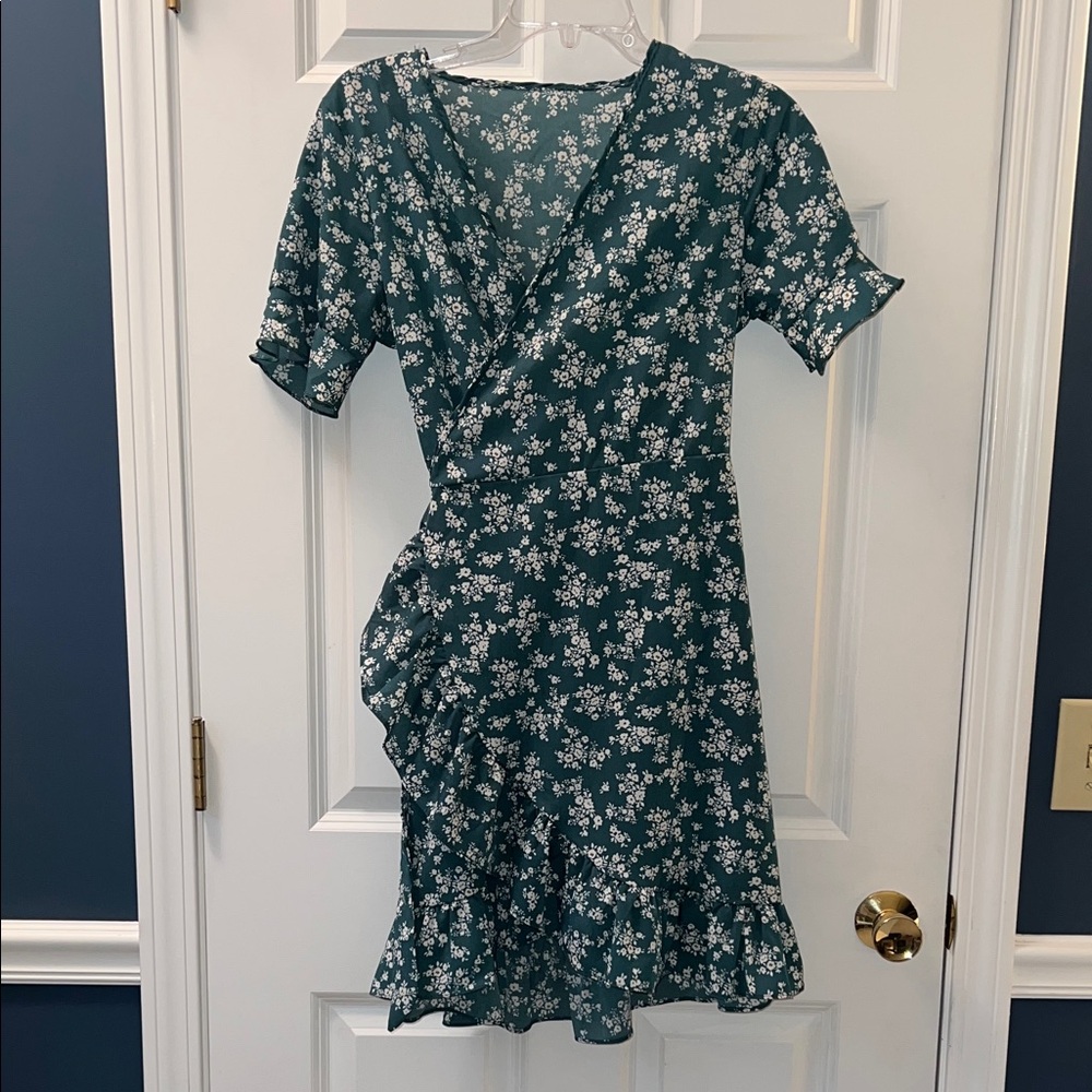 Floral Green Wrap Dress